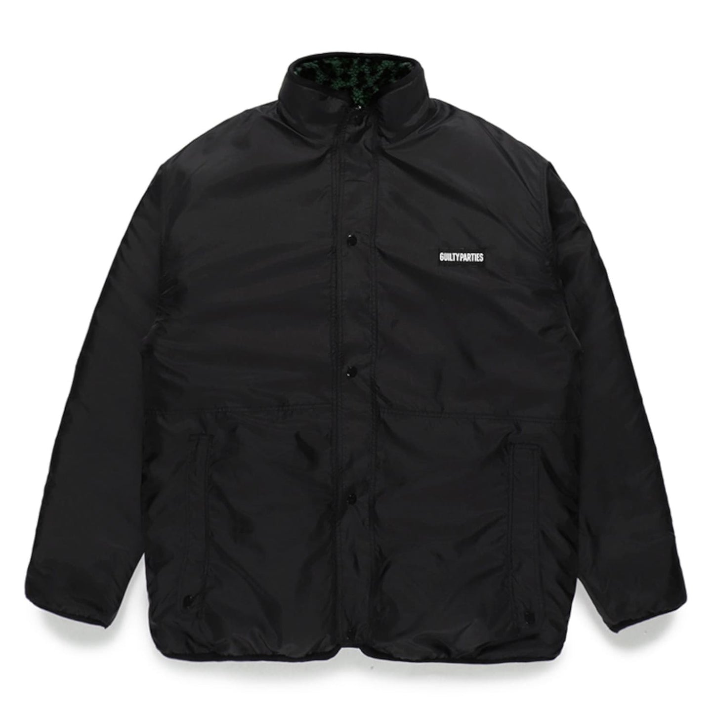 レオパード柄フリースと無地ポリエステルの両面で着用できるリバーシブルレオパードボアフリースジャケット 23FW-WMO-OD06-GREEN-F