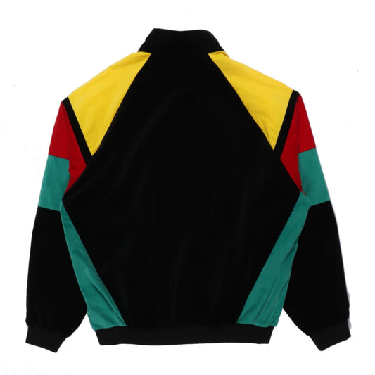 ブラックボディーにラスタカラーの3色の生地を配したベルベットトラックジャケット 23FW-WMO-TJ06-GREEN-BACK