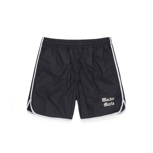 黒色ベースのボディーの要所に施した白のパイピングとロゴ刺繍が魅力のアスレチックショーツ 23SS-WMP-PT09-BLACK