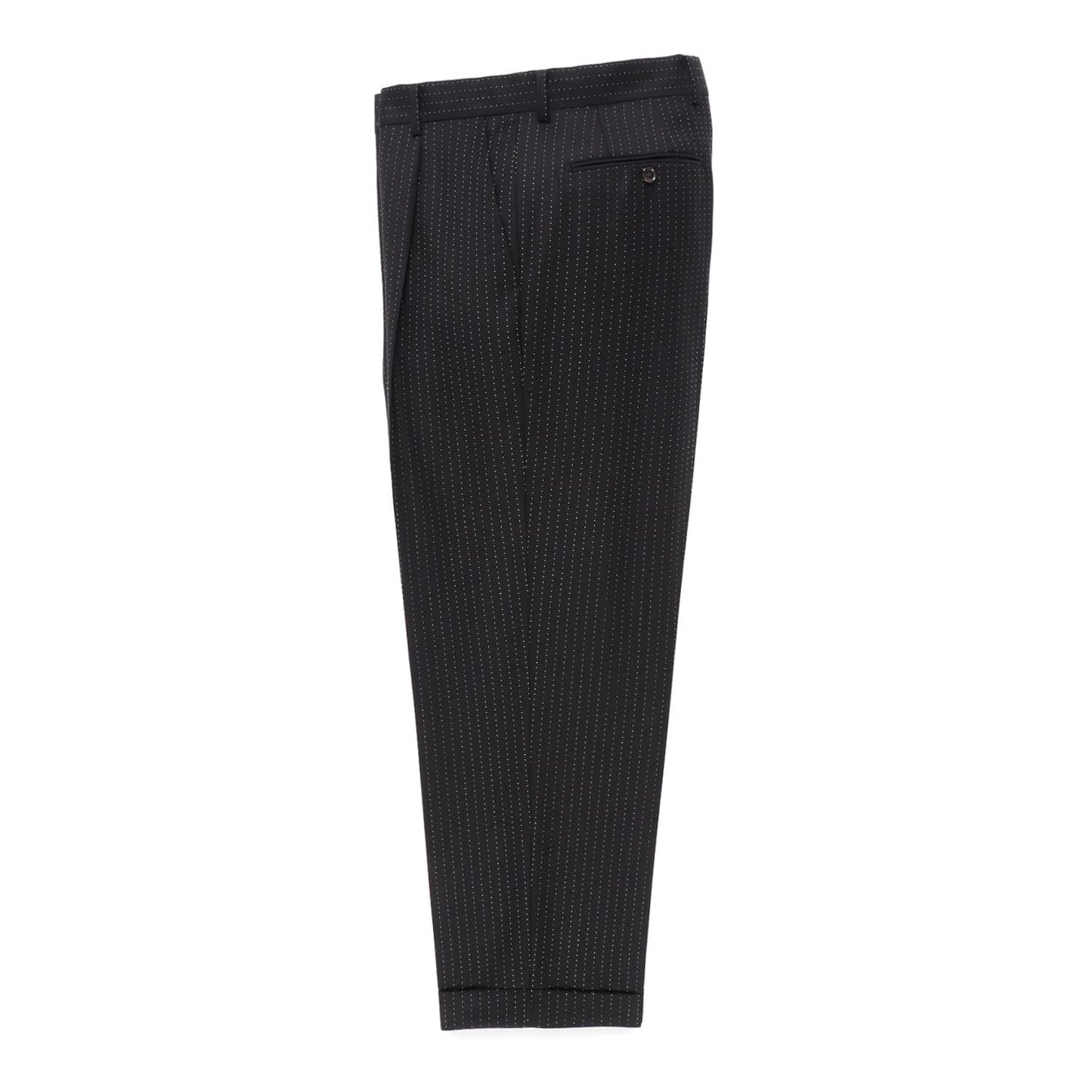 フランスの高級生地メーカー「ドーメル」社製のラメのドットでストライプを表現した生地で仕立てたプリーツトラウザー タイプ2 23SS-WMP-TR29-BLACK-Side