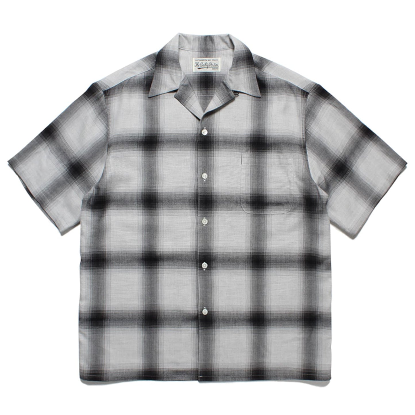 大き目のピッチのオンブレチェック生地を使用したオープンカラーシャツ (ホワイトブラック) 23SS-WMS-OC11-White-Black