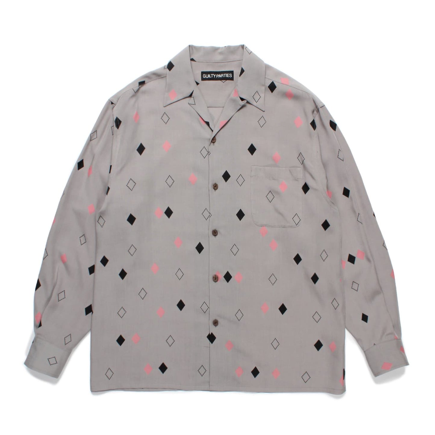 WACKO MARIA(ワコマリア)2024年秋冬コレクション「天国東京」から、程良い肉感があるリヨセル100%の生地にダイヤ柄を全面に散りばめた長袖ハワイアンシャツ、DIAMOND HAWAIIAN SHIRT L/S 24FW-WMS-HI04のグレー