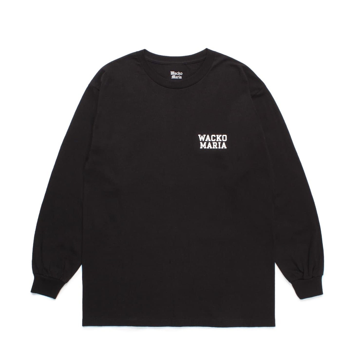 WACKO MARIA(ワコマリア)2024年 秋冬コレクション「天国東京」から、ロングスリーブTシャツLONG SLEEVE T-SHIRT TYPE-3 24FW-WMT-LT06をブラックを入荷致しました。
Alstyle Apparel & Activewear(通称AAA)のTシャツボディを使用し、背中と左胸にWACKO MARIAのロゴをプリント。前面。
