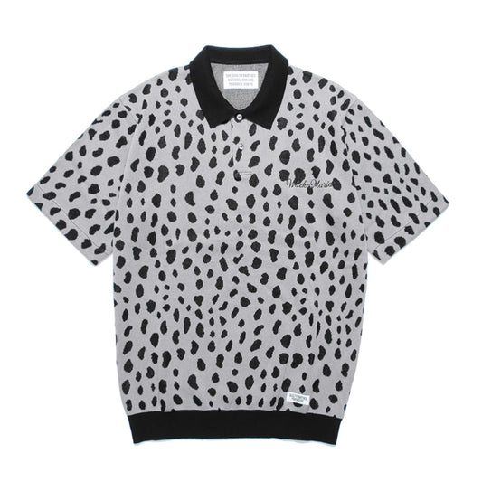 WACKO MARIA2024年春夏コレクション-レオパード柄を総柄でジャガード織したニットポロシャツ 24SS-WMK-KN10-GRAY