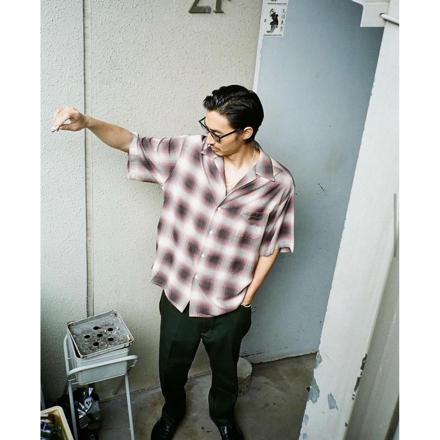 WACKO MARIA | OMBRE CHECK OPEN COLLAR SHIRT (TYPE-1) | 24SS-WMS-OC10