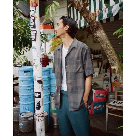 WACKO MARIA | OMBRE CHECK OPEN COLLAR SHIRT (TYPE-3) | 24SS-WMS-OC12