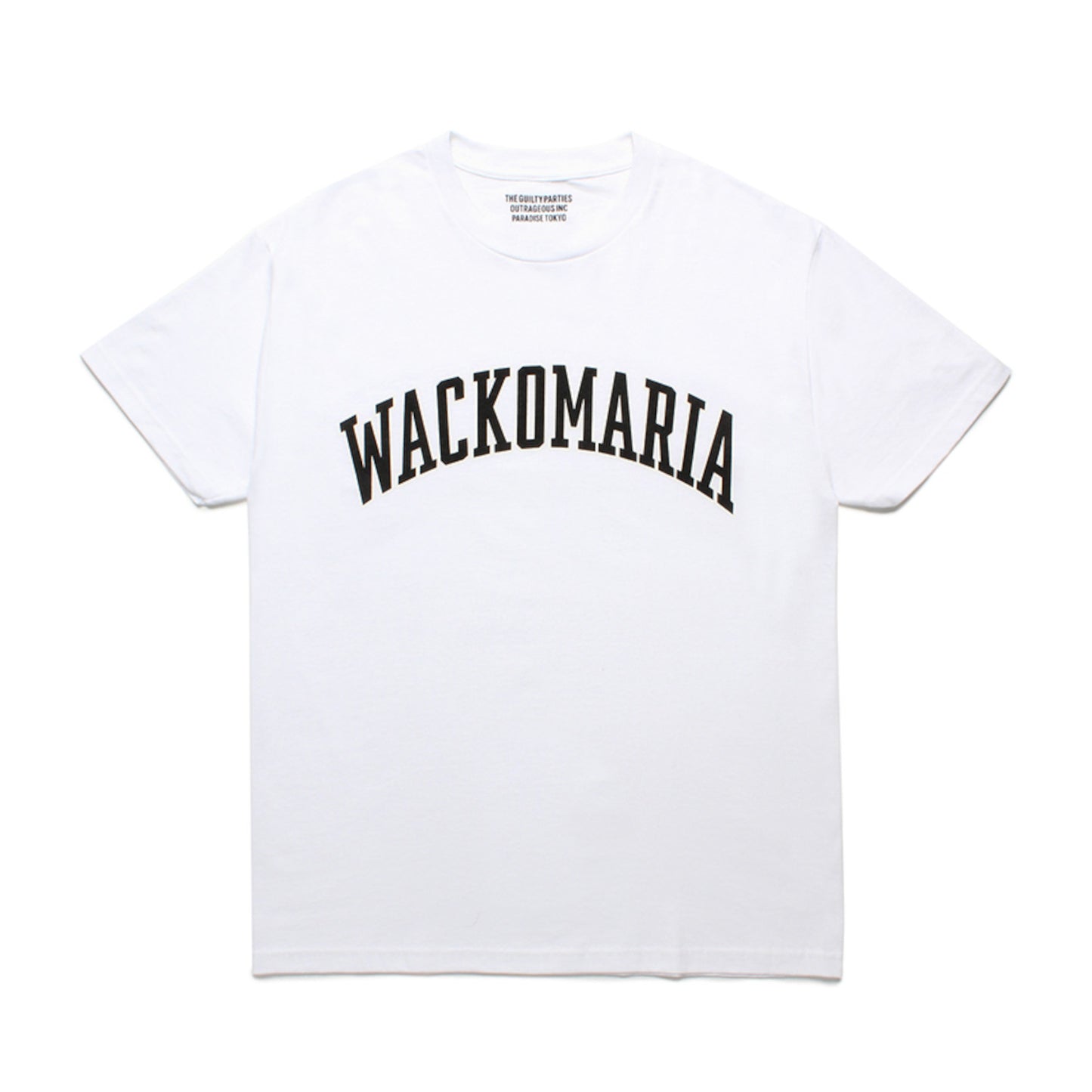 WACKO MARIA2024年春夏コレクション-ブランドロゴをカレッジロゴ風にアーチ型プリントしたクルーネックTシャツ (タイプ8) 24SS-WMT-TEE09