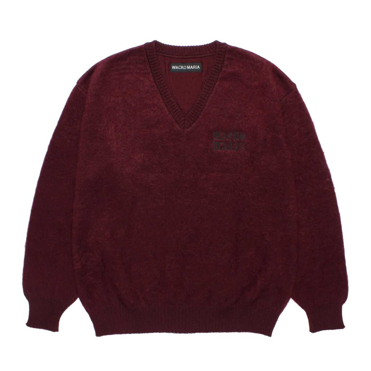 WACKO MARIA(ワコマリア)2026年秋冬コレクション「天国東京」から、MOHAIR KNIT V NECK SWEATER 26FW-WMK-KN08のチャコールとバーガンディーの2色を入荷致しました。モヘア混ウールを使用することで保温性にも優れています。左胸にはWACKO MARIAのロゴ刺繍。バーガンディー前面