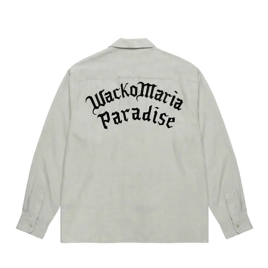 WACKO MARIA(ワコマリア)2026年春夏コレクション「天国東京」から、長袖50's SHIRT L/S (TYPE-2) 26SS-WMS-OC06をライトグレーを入荷。
柔らかな手触りのテンセル生地に、背中には「WACKO MARIA PARADISE」の刺繍。