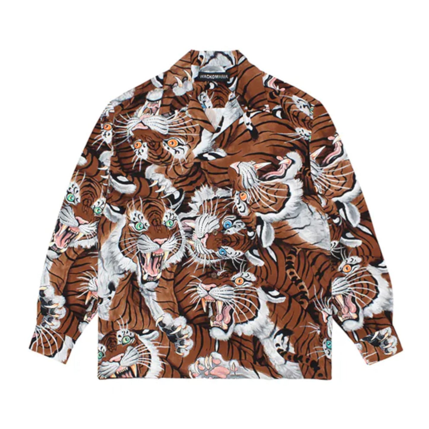 WACKO MARIA(ワコマリア)2026年春夏先行コレクションから、TIM LEHI(ティムリーハイ)オフィシャルコラボレーション長袖ハワイアンシャツ、TIM LEHI / HAWAIIAN SHIRT L/S 26SSE-WMS-HI03 ブラウン。前面