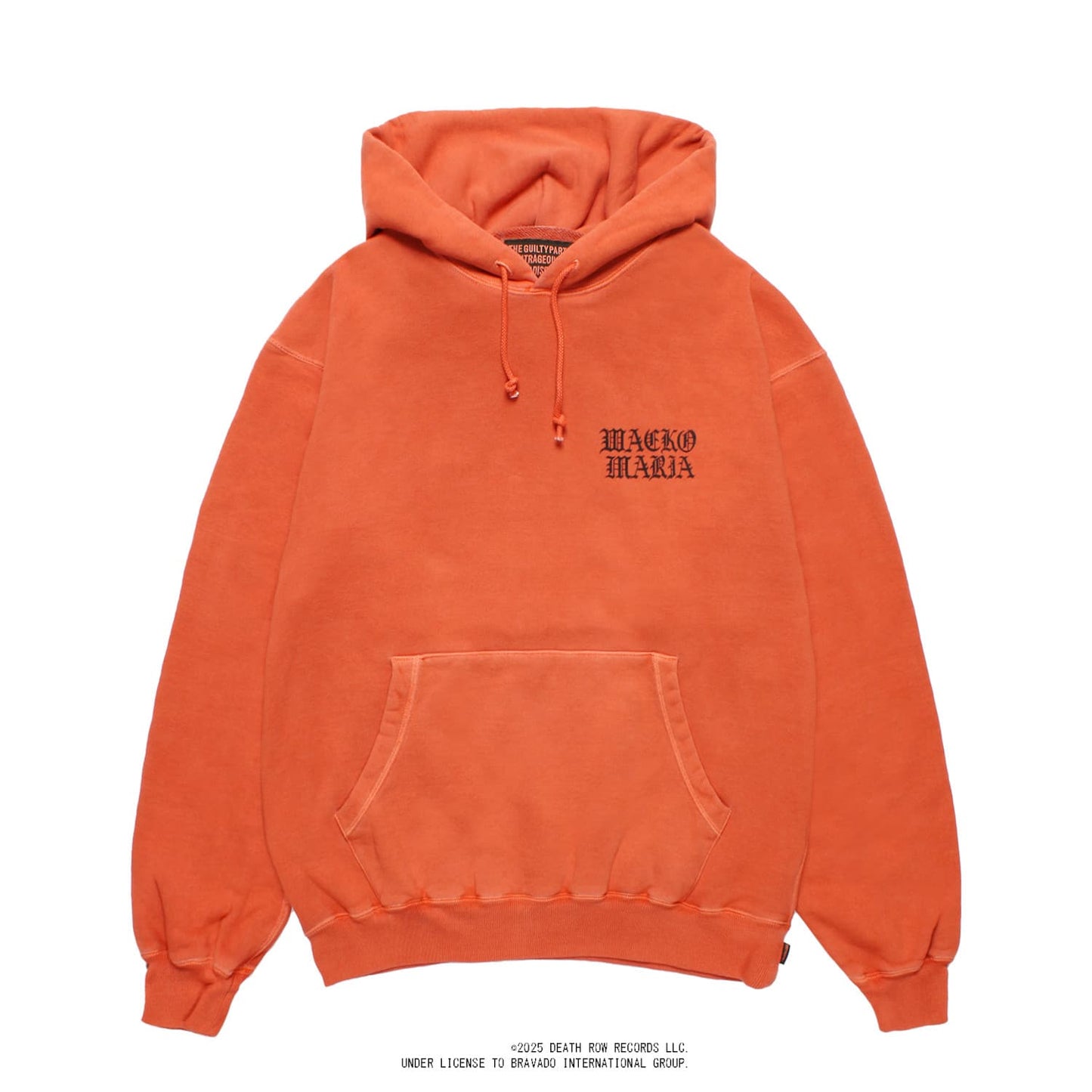 WACKO MARIA(ワコマリア)2025年秋冬コレクション「天国東京」より、スヌープ・ドッグが代表を務めるアメリカのヒップホップレコードレーベルDEATH ROW RECORDS(デスロウレコード)とのオフィシャルコラボレーションスウェットパーカー DEATH ROW RECORDS / GARMENT DYED HOODED SWEAT SHIRT DEATHROW-WM-SS02 オレンジ前面