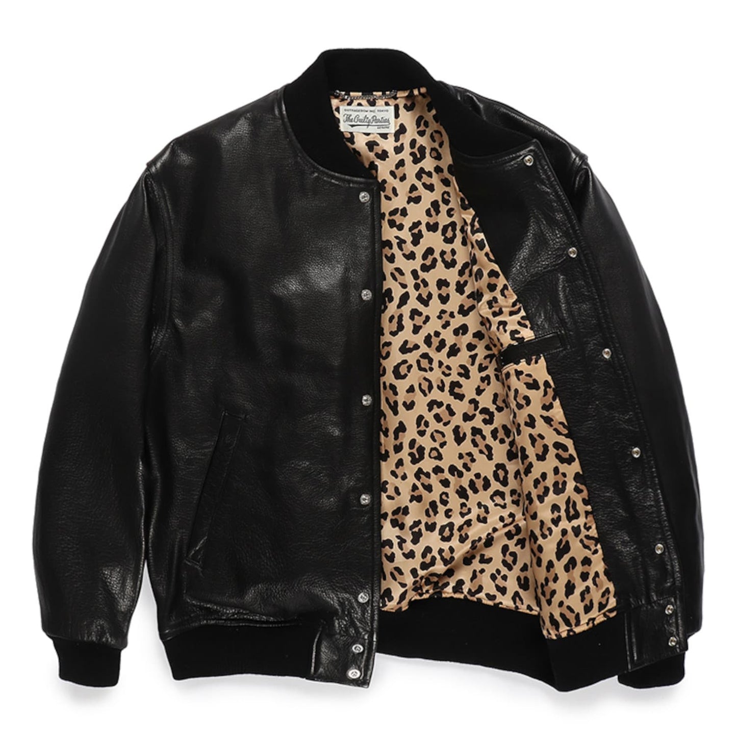 柔らかなカウハイドで仕立てたレザーバーシティージャケット 23FW-WMO-BL03-black-r-open