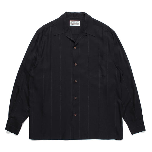 WACKO MARIA | KASURI STRIPED OPEN COLLAR SHIRT 23FW-WMS-OC07 Black
