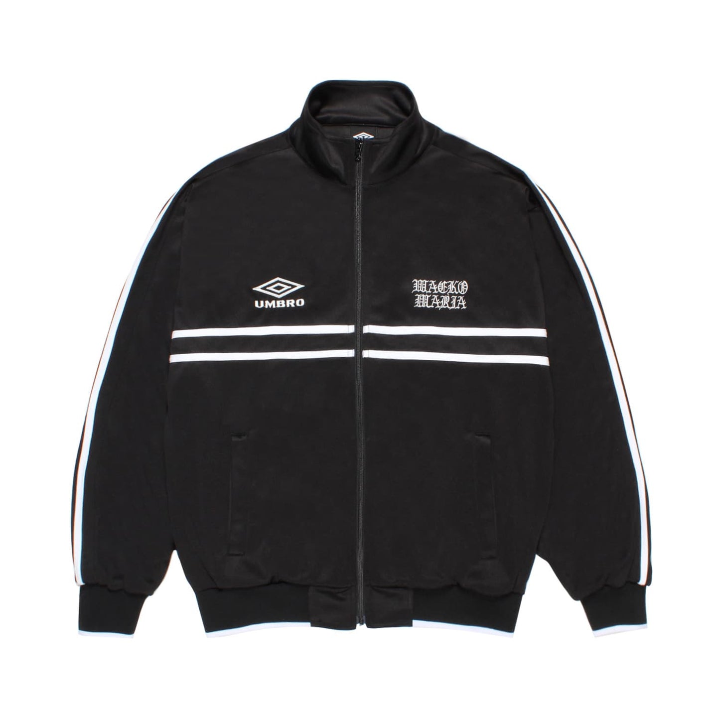 WACKO MARIA（ワコマリア）2026年春夏コレクション「天国東京」から、フットボールブランド「UMBLO（アンブロ）」とのオフィシャルコラボレーショントラックジャケット UMBRO / JERSEY&nbsp;TRACK JACKET (TYPE-2) 26SS-WMO-UB03のブラック前面