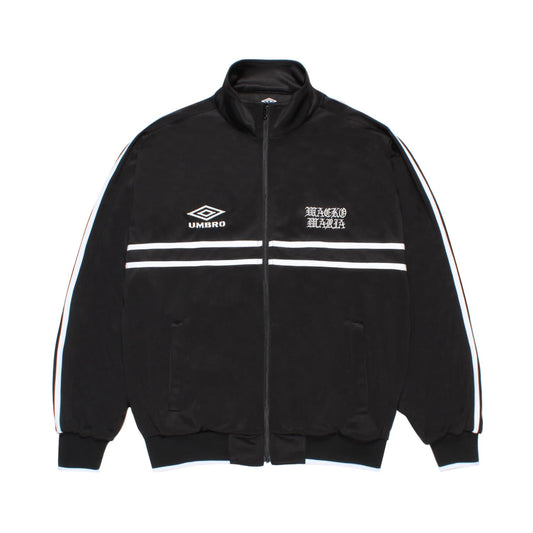 WACKO MARIA（ワコマリア）2026年春夏コレクション「天国東京」から、フットボールブランド「UMBLO（アンブロ）」とのオフィシャルコラボレーショントラックジャケット UMBRO / JERSEY&nbsp;TRACK JACKET (TYPE-2) 26SS-WMO-UB03のブラック前面