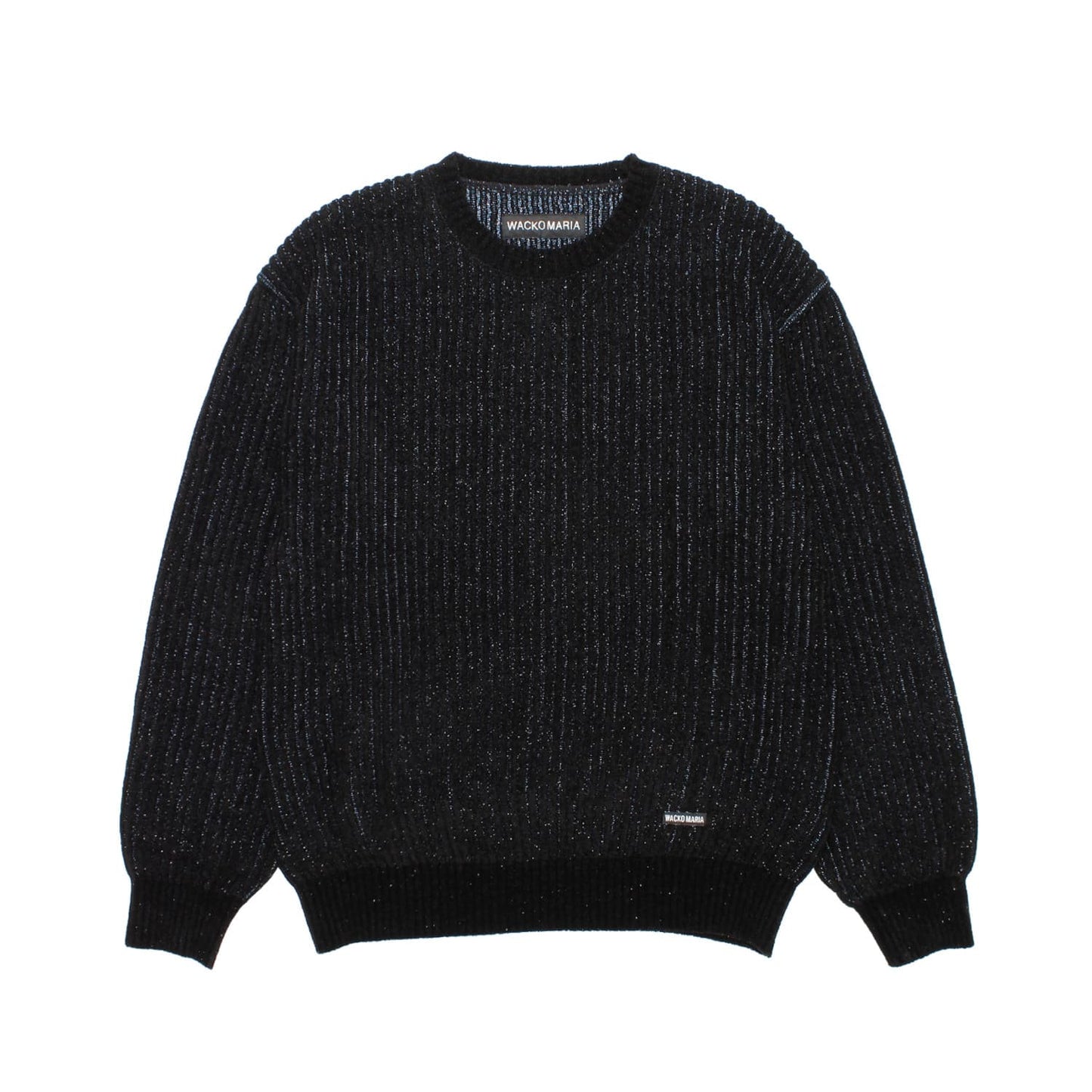 WACKO MARIA（ワコマリア）2025年秋冬コレクション「天国東京」から、ブラックベースにブルーのラメをストライプで織り込んだセーターGLITTER KNIT SWEATER&nbsp;25FW-WMK-KN03&nbsp;を入荷致しました。前面