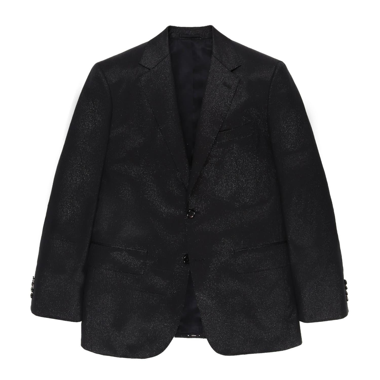 WACKO MARIA（ワコマリア）2025年秋冬コレクション「天国東京」から、フランスの高級生地メーカーDORMEUIL(ドーメル)社製のシルバーラメ生地で仕立てたジャケットとパンツのセットアップDORMEUIL / GLITTER SINGLE BREASTED JACKET 25FW-WMO-SU02。ジャケット。