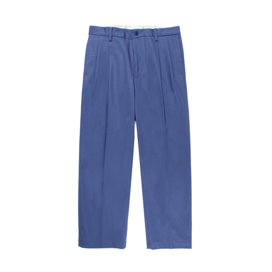 WACKO MARIA（ワコマリア）2025年秋冬コレクション「天国東京」から、ハリとコシのあるコットン100%の生地で仕立てたチノトラウザーDOUBLE PLEATED CHINO TROUSERS（通称ツータックチノ）25FW-WMP-PT01のブルーを入荷しました。前面