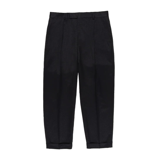 WACKO MARIA（ワコマリア）2025年秋冬コレクション「天国東京」から、フランスの高級生地メーカーDORMEUIL(ドーメル)社製のシルバーラメ生地で仕立てたトラウザーDORMEUIL / GLITTER PLEATED TROUSERS (TYPE-2) 25FW-WMP-TR05 前面