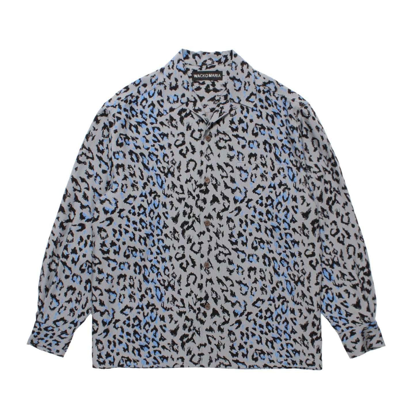 WACKO MARIA（ワコマリア）2025年秋冬コレクション「天国東京」から、しっとりとした肌触りのリヨセル生地全面にレオパード柄をあしらった長袖ハワイアンシャツ、LEOPARD OPEN COLLAR SHIRT 25FW-WMS-HI03のグレー