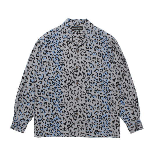 WACKO MARIA（ワコマリア）2025年秋冬コレクション「天国東京」から、しっとりとした肌触りのリヨセル生地全面にレオパード柄をあしらった長袖ハワイアンシャツ、LEOPARD OPEN COLLAR SHIRT 25FW-WMS-HI03のグレー