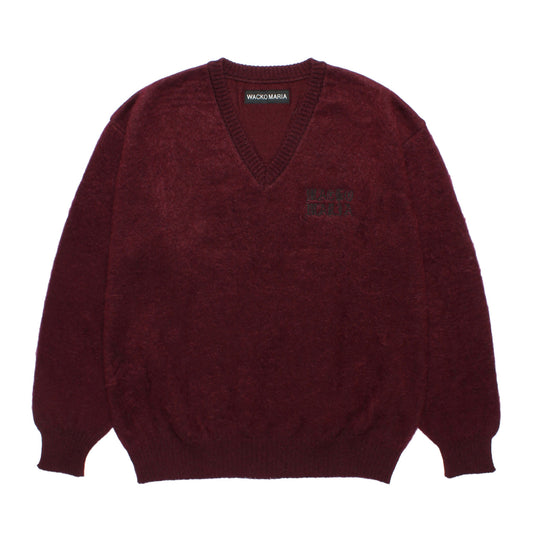 WACKO MARIA（ワコマリア）2026年秋冬コレクション「天国東京」から、MOHAIR KNIT V NECK SWEATER 26FW-WMK-KN08のチャコールとバーガンディーの2色を入荷致しました。モヘア混ウールを使用することで保温性にも優れています。左胸にはWACKO MARIAのロゴ刺繍。バーガンディー前面