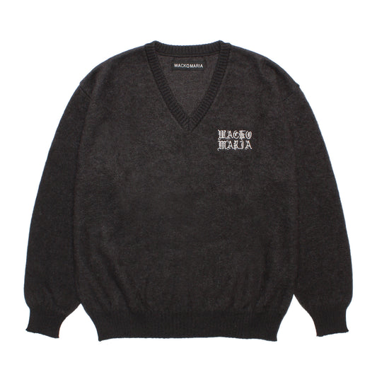 WACKO MARIA（ワコマリア）2026年秋冬コレクション「天国東京」から、MOHAIR KNIT V NECK SWEATER 26FW-WMK-KN08のチャコールとバーガンディーの2色を入荷致しました。モヘア混ウールを使用することで保温性にも優れています。左胸にはWACKO MARIAのロゴ刺繍。チャコール前面