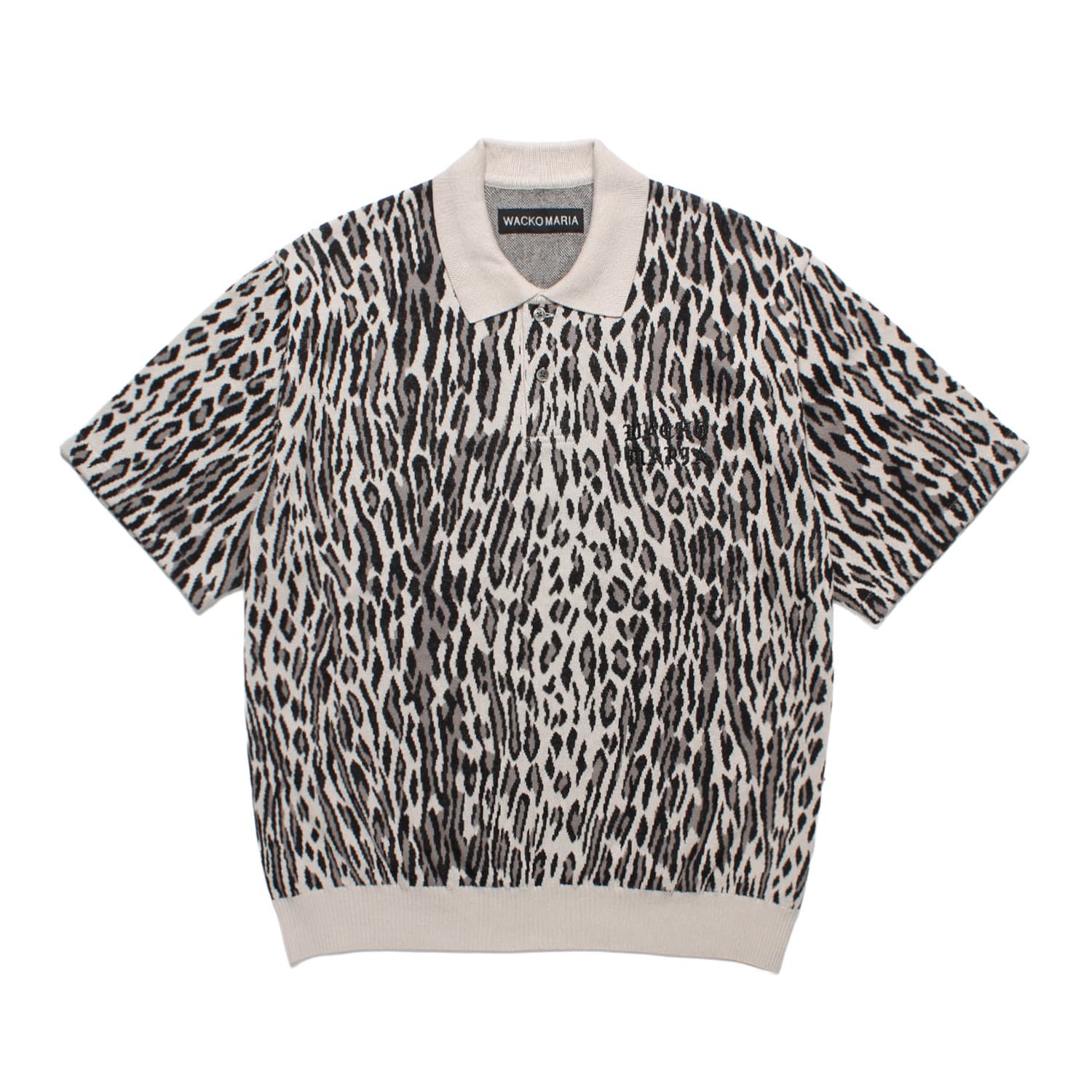 WACKO MARIA（ワコマリア）2026年春夏コレクション「天国東京」から、LEOPARD JACQUARD KNIT POLO SHIRT 26SS-WMK-KN03のアイボリー前面