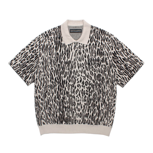WACKO MARIA（ワコマリア）2026年春夏コレクション「天国東京」から、LEOPARD JACQUARD KNIT POLO SHIRT 26SS-WMK-KN03のアイボリー前面