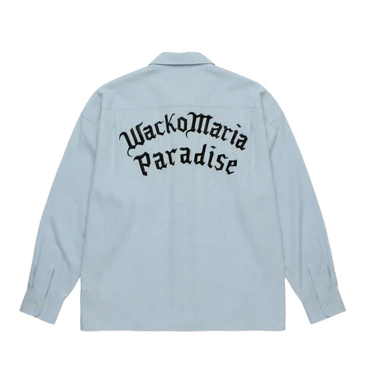 WACKO MARIA(ワコマリア)2026年春夏コレクション「天国東京」から、長袖50's SHIRT L/S (TYPE-2) 26SS-WMS-OC06をライトブルーを入荷。
柔らかな手触りのテンセル生地に、背中には「WACKO MARIA PARADISE」の刺繍。