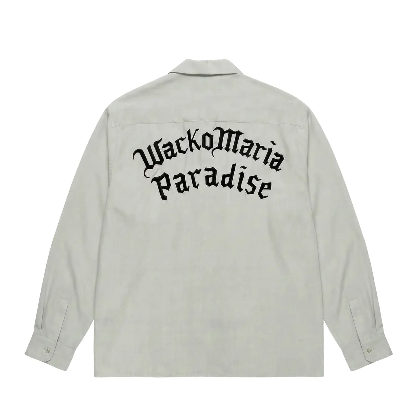 WACKO MARIA(ワコマリア)2026年春夏コレクション「天国東京」から、長袖50's SHIRT L/S (TYPE-2) 26SS-WMS-OC06をライトグレーを入荷。
柔らかな手触りのテンセル生地に、背中には「WACKO MARIA PARADISE」の刺繍。