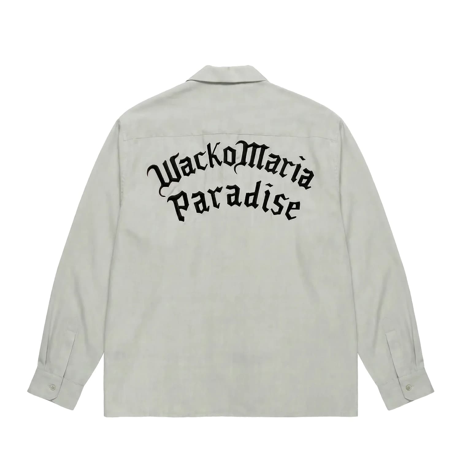 WACKO MARIA(ワコマリア)2026年春夏コレクション「天国東京」から、長袖50's SHIRT L/S (TYPE-2) 26SS-WMS-OC06をライトグレーを入荷。
柔らかな手触りのテンセル生地に、背中には「WACKO MARIA PARADISE」の刺繍。
