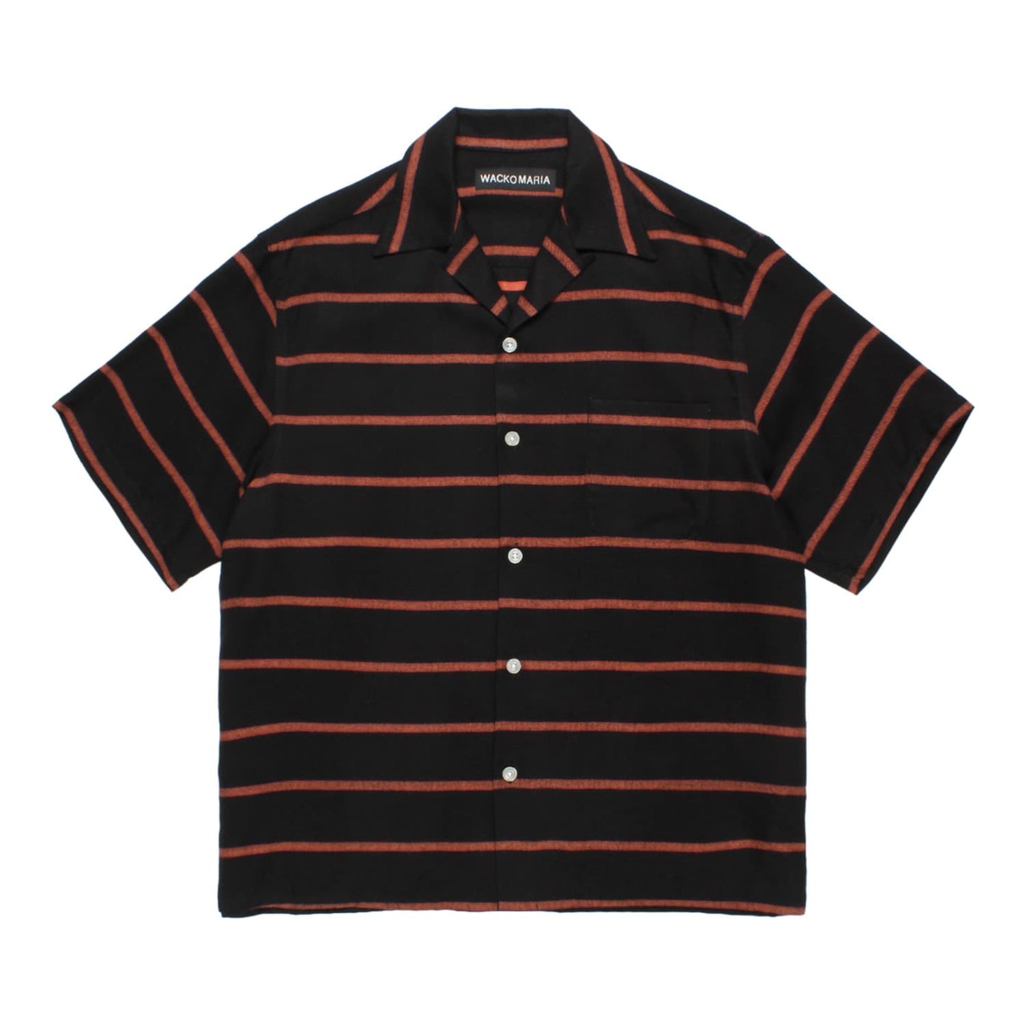 WACKO MARIA（ワコマリア）2026年春夏コレクション「天国東京」から、オープンカラーシャツ、STRIPED OPEN COLLAR SHIRT TYPE-1 26SS-WMS-OC15のブラックを入荷。コットンのような柔らかな肌触りのレーヨン生地に、程良いかすれ感がある横シマが印象的なアイテム。