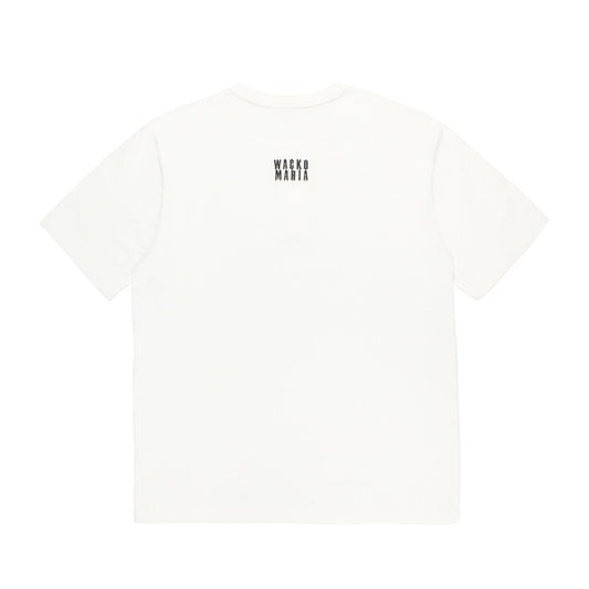 WACKO MARIA（ワコマリア）2026年春夏コレクション「天国東京」から、ヘンリーネックTシャツが代名詞のアメリカのブランド「HEALTHKNIT（ヘルスニット）」社とのオフィシャルコラボレーションTシャツ、HEALTHKNIT / HENLEY NECK T-SHIRT 26SS-WMT-HK01。背面。ヘルスニット社おなじみの３つボタンヘンリーネックTシャツ。
左胸に「PARADISE」のプリント、背中の「WACKO MARIA」ロゴは刺繍。