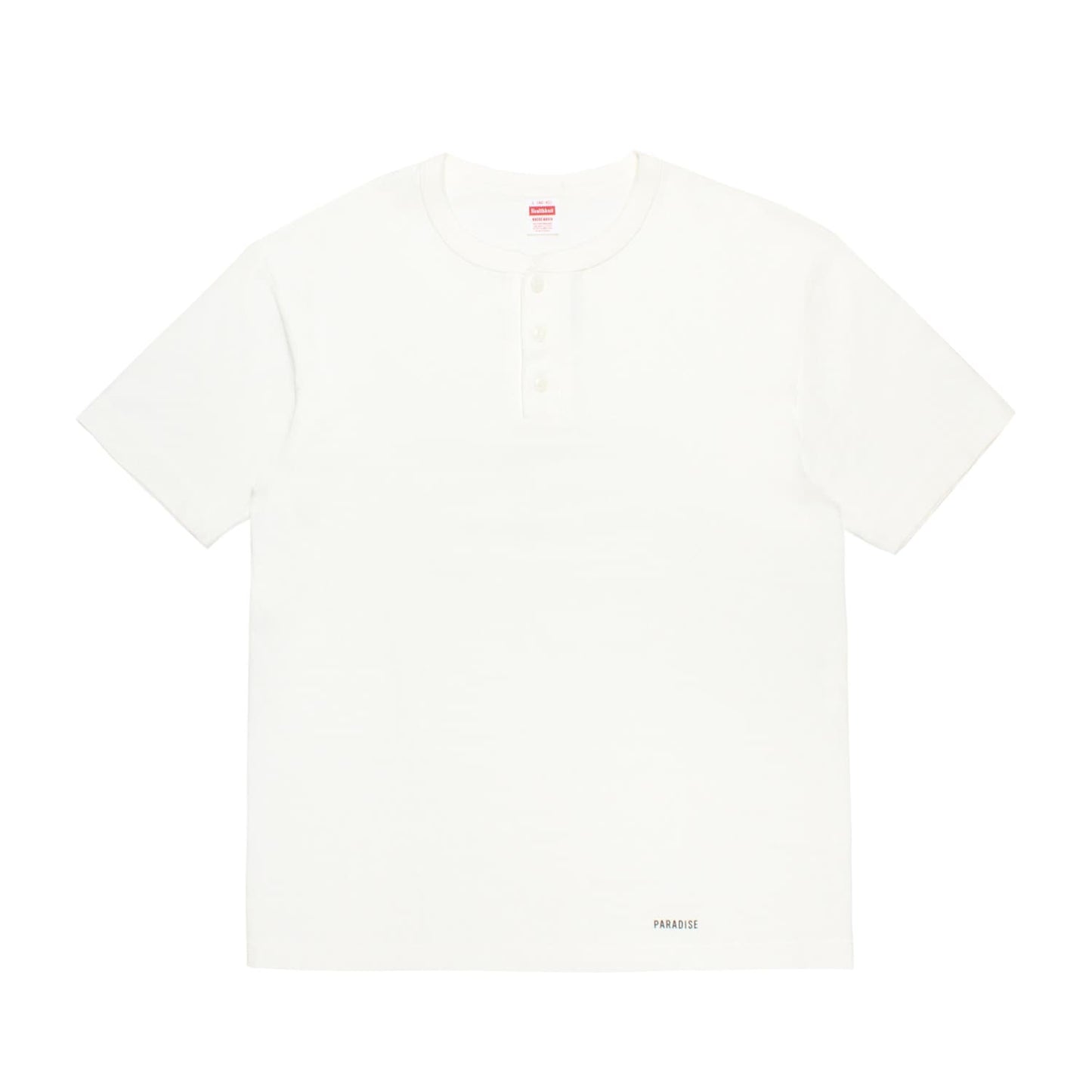 WACKO MARIA（ワコマリア）2026年春夏コレクション「天国東京」から、ヘンリーネックTシャツが代名詞のアメリカのブランド「HEALTHKNIT（ヘルスニット）」社とのオフィシャルコラボレーションTシャツ、HEALTHKNIT / HENLEY NECK T-SHIRT 26SS-WMT-HK01。前面。