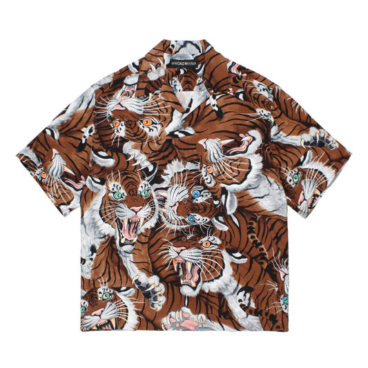 WACKO MARIA(ワコマリア)2026年春夏先行コレクションから、TIM LEHI(ティムリーハイ)オフィシャルコラボレーションハワイアンシャツ、TIM LEHI / HAWAIIAN SHIRT 26SSE-WMS-HI02 ブラウン。前面