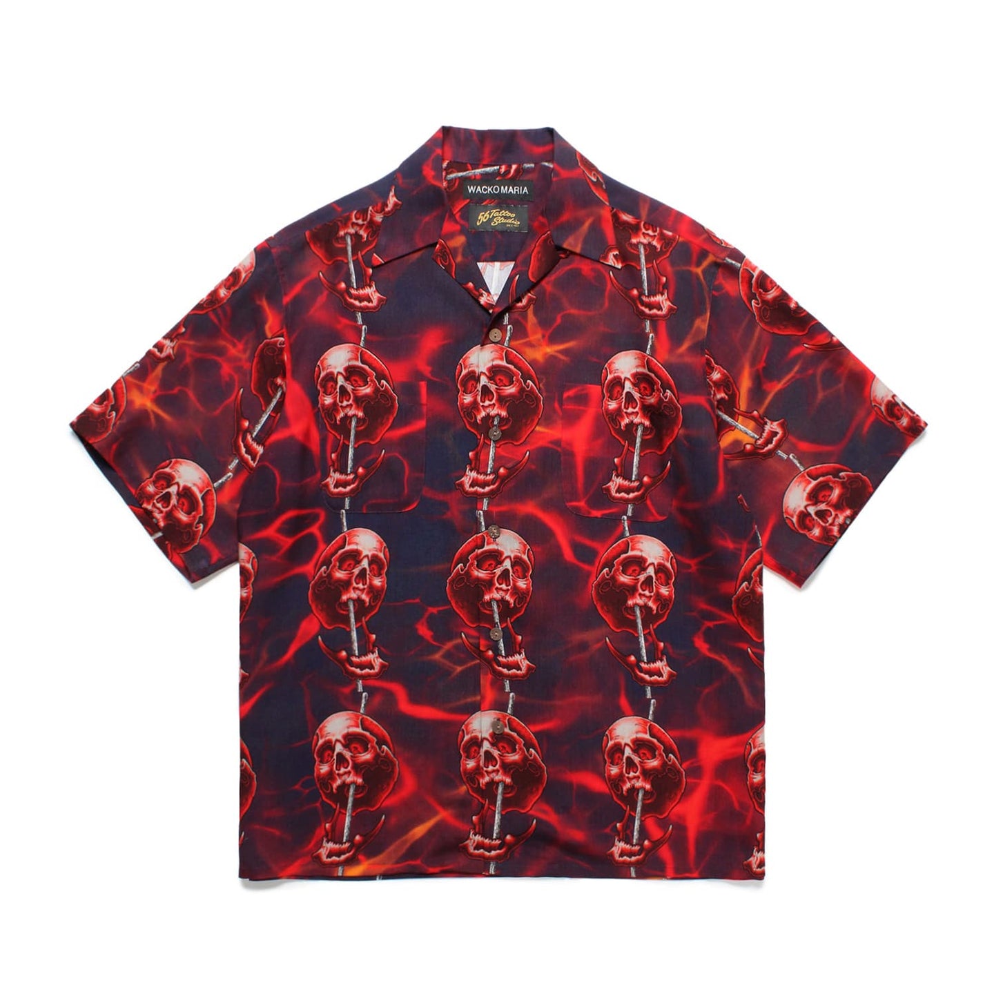 WACKO MARIA(ワコマリア)2025年春夏コレクション「天国東京」から、日本を代表する東京・渋谷のタトゥースタジオ「56 TATTOO STUDIO」オフィシャルコラボレーションハワイアンシャツ、56TATTOO STUDIO / HAWAIIAN SHIRT 56TS-WM-HI15 ネイビー