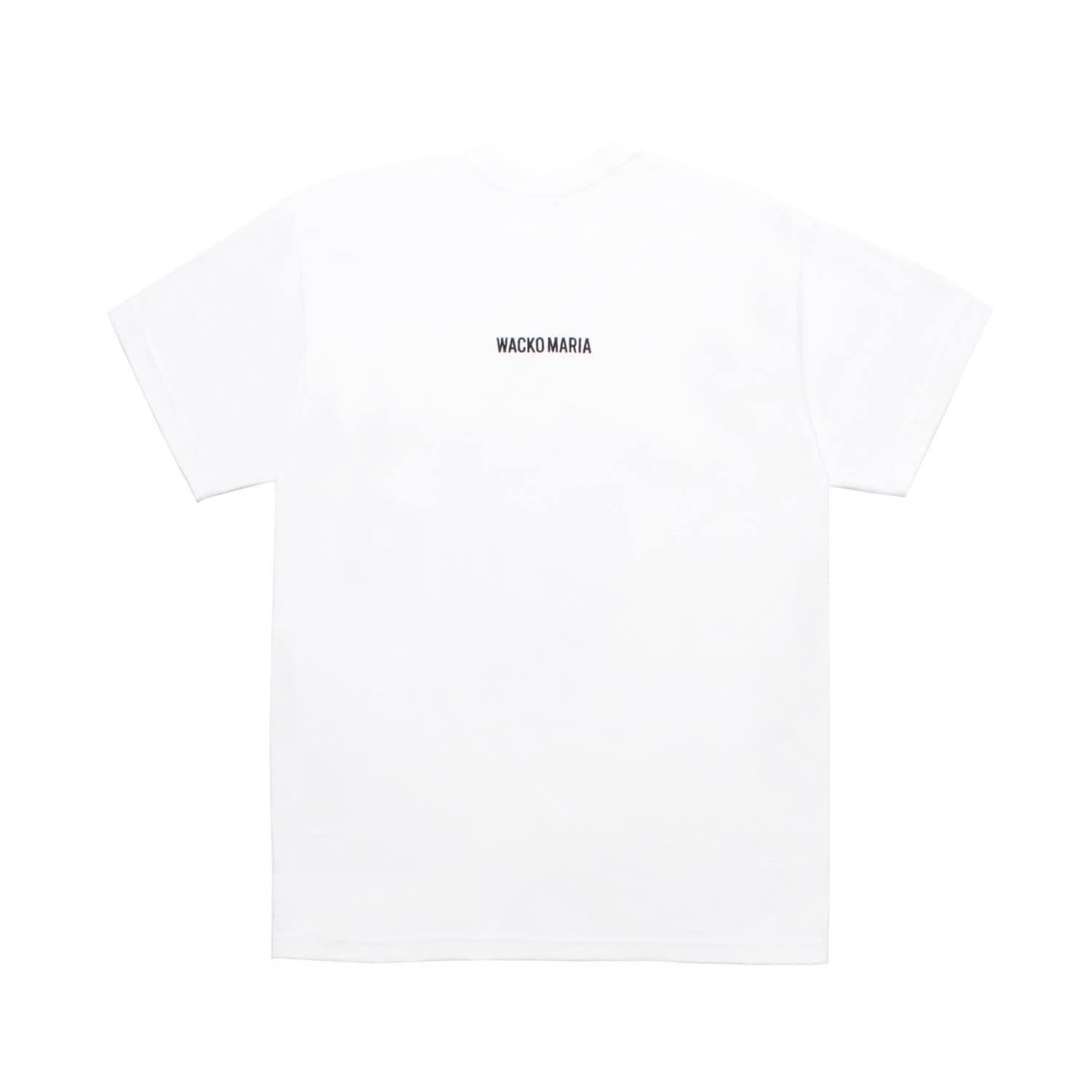 WACKO MARIA(ワコマリア)2025年秋冬先行コレクションから、映画「THE DARK KNIGHT TRILOGY」とのオフィシャルコラボレーションTシャツ、THE DARK KNIGHT TRILOGY / T-SHIRT (TYPE-1) TDKT-WM-TEE09のホワイト。背中にWACKO MARIAのロゴ刺繍。