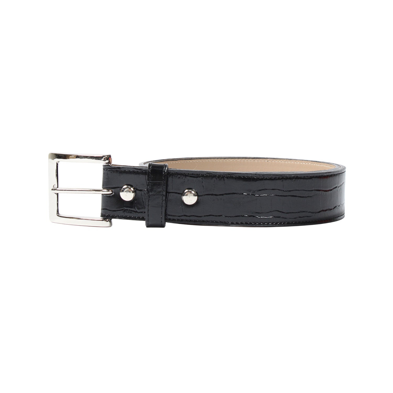 WACKO MARIA (ワコマリア)から、クロコダイル柄の型押しを施したカウハイドレザーベルト。 EMBOSSED LEATHER BELT TYPE-1 WMGP-BL03です。ワコマリアが提案するスラックススタイルと相性の良いベルトです。
ベルト穴は５穴です。
